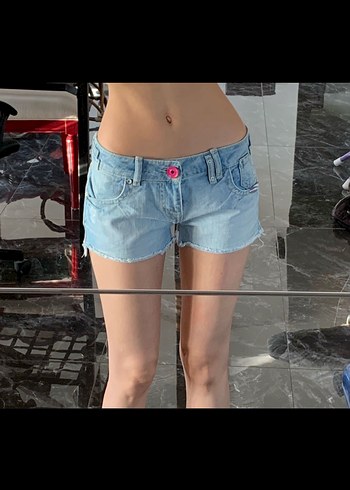 Kadın Açık Mavi Mini Kot Şort Y2K - Görsel 2