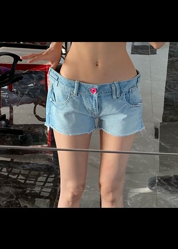 Kadın Açık Mavi Mini Kot Şort Y2K - Görsel 3