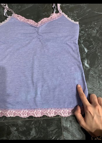 s Beden Dantel Detaylı Pembe Mini Atlet Lila