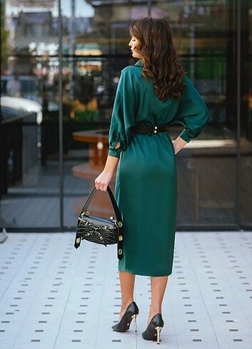 Bershka Yeşil Saten Elbise