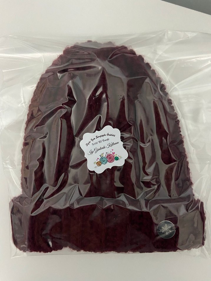 Bordo Kadın Örgü Bere - Görsel 5