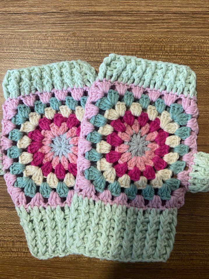 Bohem Çok Renkli Örgü Parmaksız Eldiven - Görsel 2