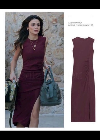 Zara Bordo Zara Midi Elbise