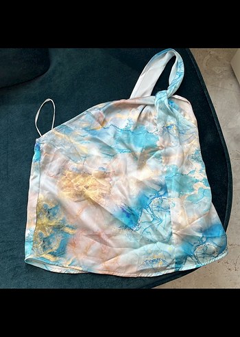 Turkuaz Drapeli Straplez Mini Bluz - Görsel 4