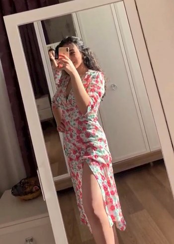 Çiçek Desenli Pembe Bohem Uzun Elbise