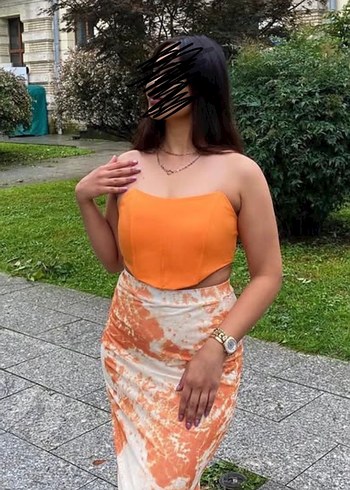 Straplez Turuncu korse Crop top - Görsel 2