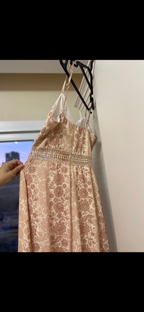 Dantel Detaylı Bej Uzun Elbise - Görsel 5