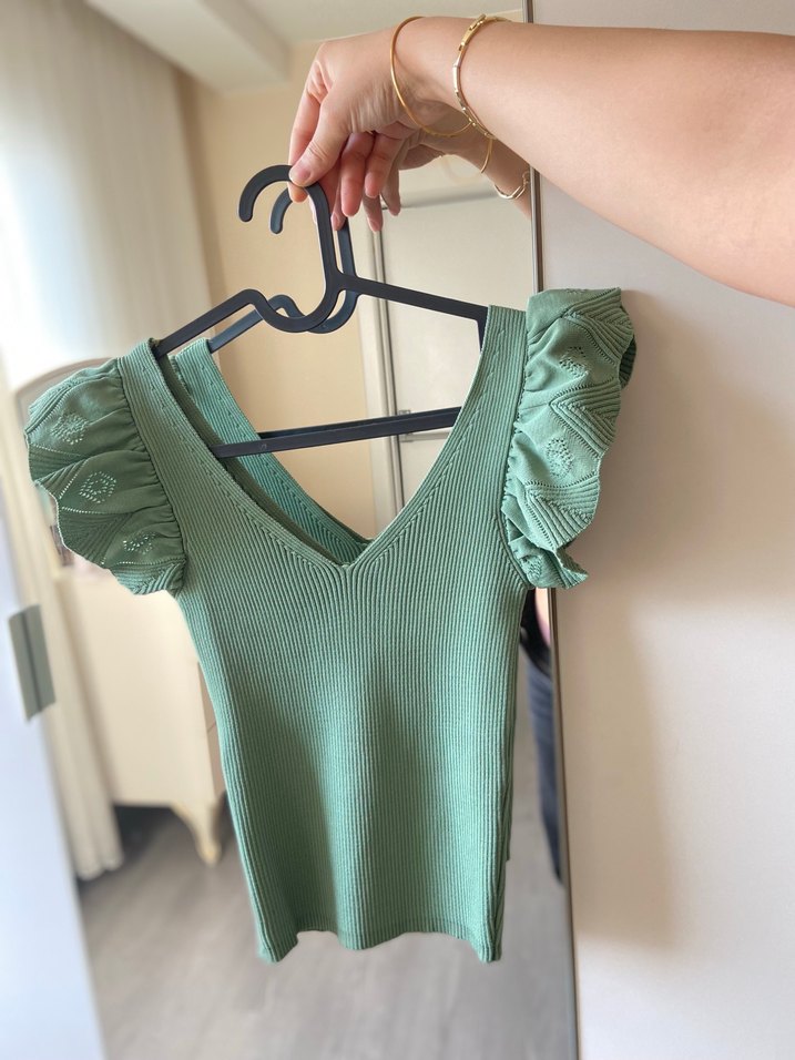 V yaka triko bluz - Görsel 2