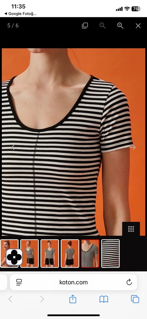 Siyah Beyaz Çizgili yuvarlak Yaka Kısa Kollu Tişört - Görsel 3