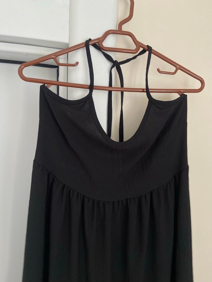 Siyah boyundan bağlamalı Uzun Askılı Elbise - Görsel 4