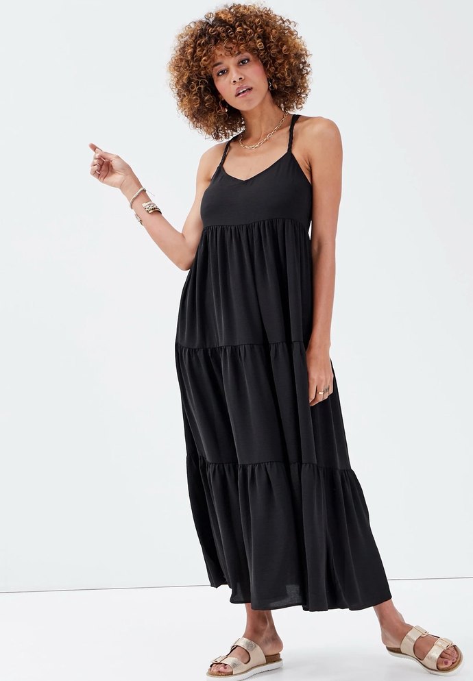 Siyah boyundan bağlamalı Uzun Askılı Elbise - Görsel 2