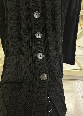 Uzun Siyah Örgü Kadın Hırka - Görsel 6