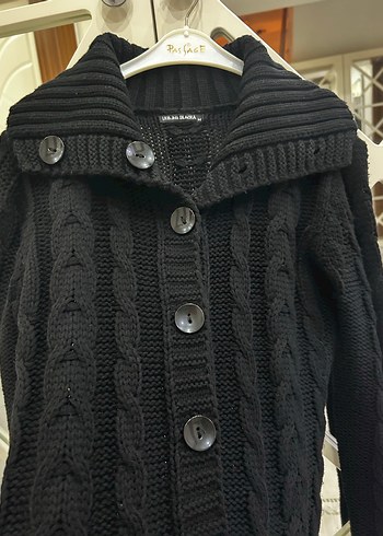 Uzun Siyah Örgü Kadın Hırka - Görsel 3