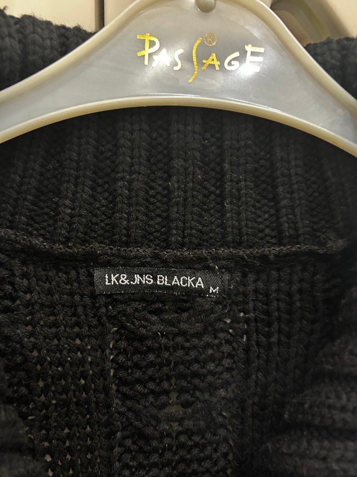 Uzun Siyah Örgü Kadın Hırka - Görsel 4