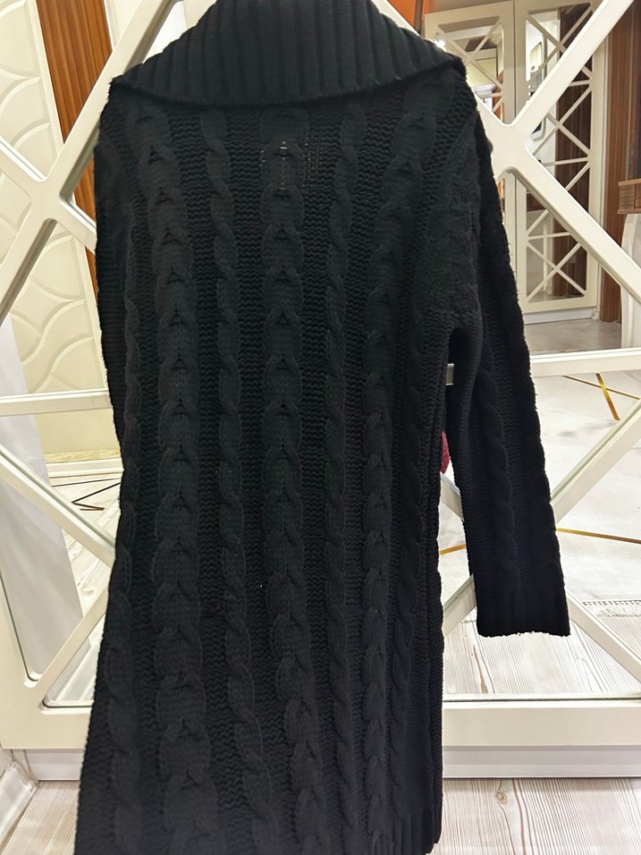 Uzun Siyah Örgü Kadın Hırka - Görsel 5