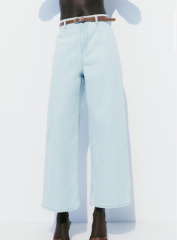 Zara KEMERLİ YÜKSEK BEL WIDE-LEG CROPPED