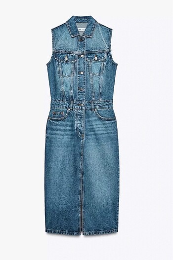 Zara KOLSUZ Z1975 MİDİ DENİM ELBİSE