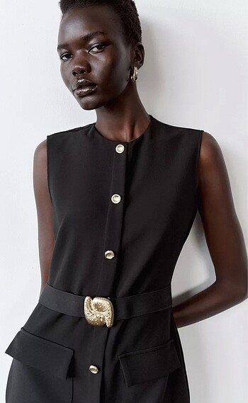 Zara KEMERLİ MİDİ KREP ELBİSE