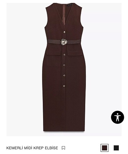 Zara KEMERLİ MİDİ KREP ELBİSE