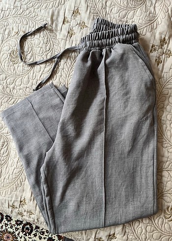 Gri Keten Kadın Gömlek, Rahat Kesim, Uzun Kollu takım - Görsel 2