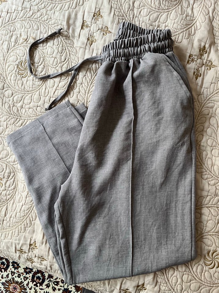 Gri Keten Kadın Gömlek, Rahat Kesim, Uzun Kollu takım - Görsel 2