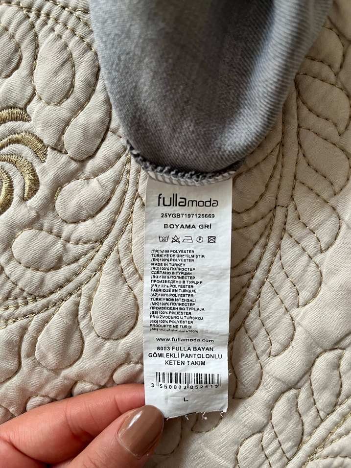 Gri Keten Kadın Gömlek, Rahat Kesim, Uzun Kollu takım - Görsel 4