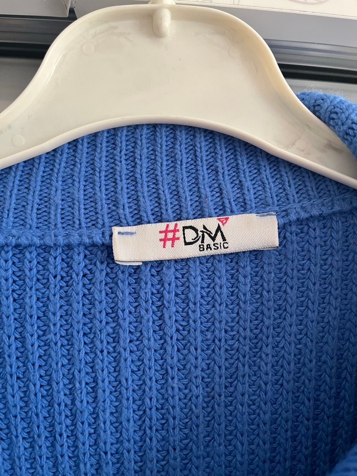 Mavi Çizgili Yarım Fermuarlı Kadın Triko - Görsel 3