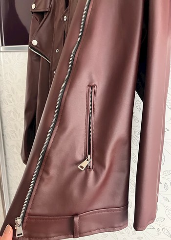 Bordo Deri Kadın Ceket - Görsel 4