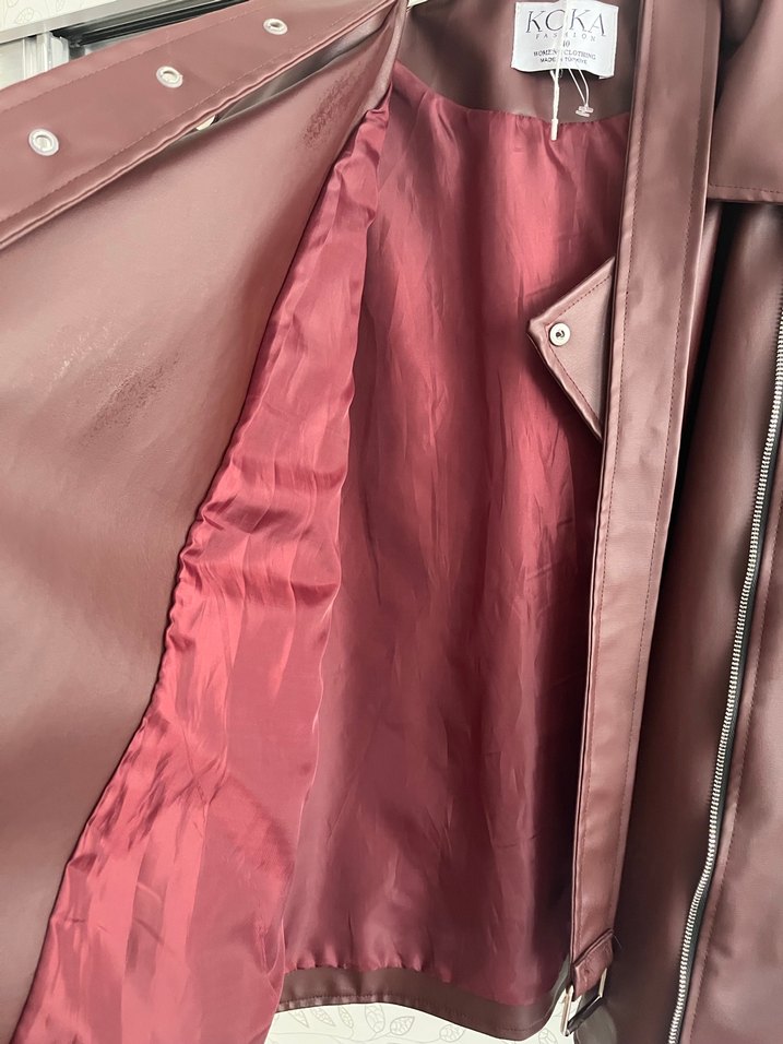 Bordo Deri Kadın Ceket - Görsel 3