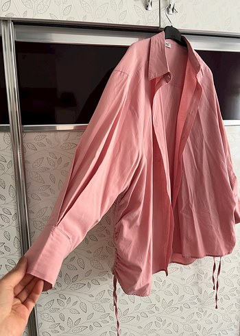 Pembe Midi Gömlek balon yarasa kol - Görsel 2