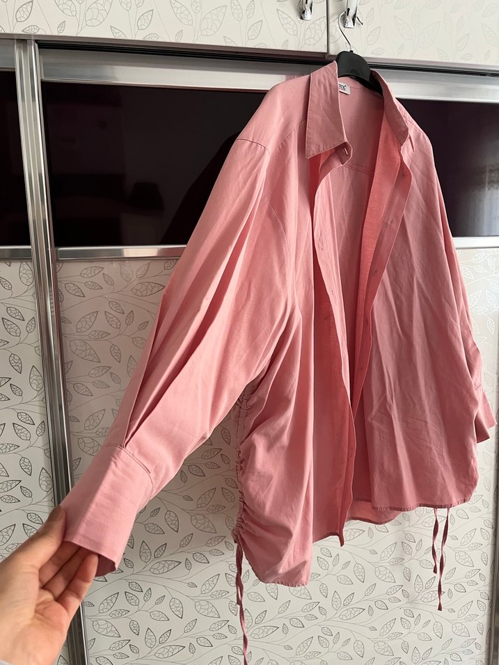 Pembe Midi Gömlek balon yarasa kol - Görsel 2