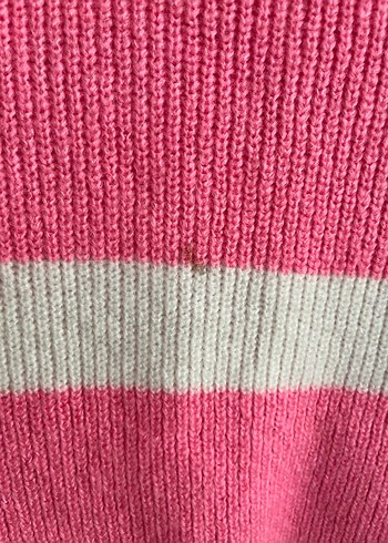 Pembe Beyaz Çizgili Balıkçı Yaka Kadın Kazak - Görsel 3