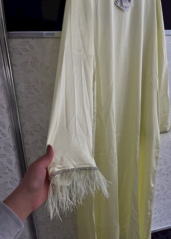 Sarı Uzun Drapeli Kadın Elbise - Görsel 3