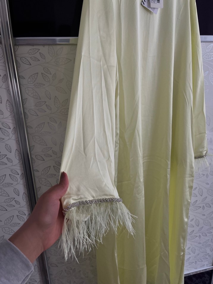 Sarı Uzun Drapeli Kadın Elbise - Görsel 3