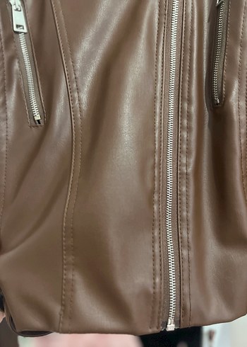 Kahverengi Deri Biker Ceket - Görsel 3