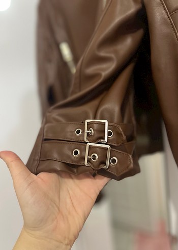 Kahverengi Deri Biker Ceket - Görsel 2