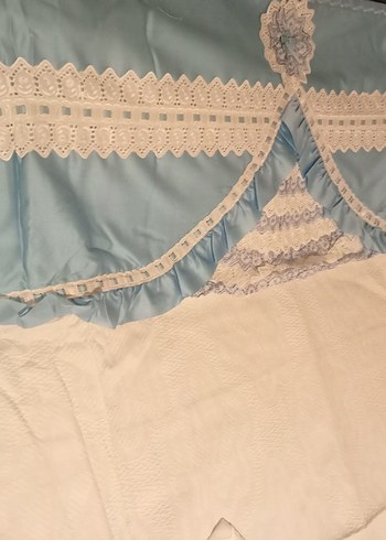 vintage sevenlere Mavi Nakışlı Pastel Yatak Örtüsü - Görsel 4