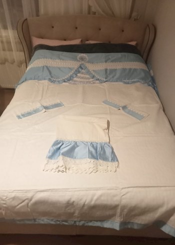 vintage sevenlere Mavi Nakışlı Pastel Yatak Örtüsü - Görsel 2