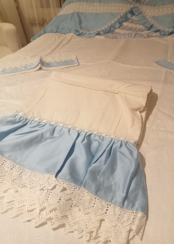 vintage sevenlere Mavi Nakışlı Pastel Yatak Örtüsü - Görsel 6