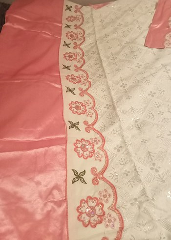 vintage Pembe Nakışlı Yatak Örtüsü - Görsel 4