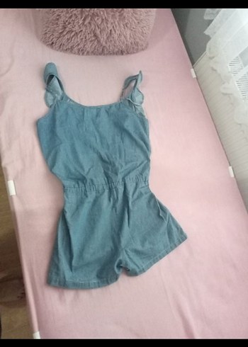 Kolsuz Turkuaz Denim Kız Tulum - Görsel 2