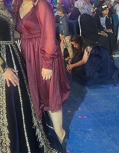 Bordo simli abiye elbise