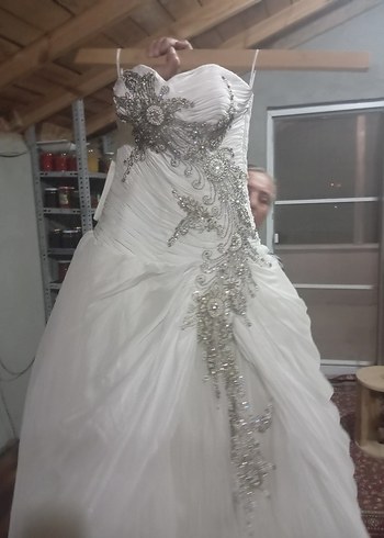 Gri İşlemeli Straplez Prenses Gelinlik - Görsel 6