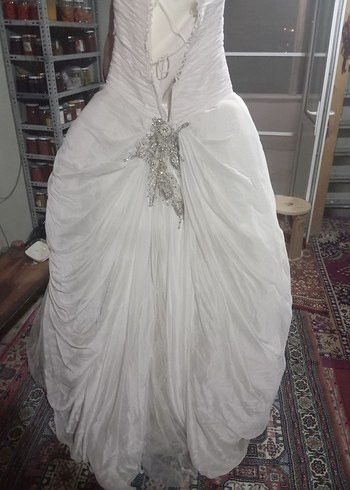 Gri İşlemeli Straplez Prenses Gelinlik - Görsel 4