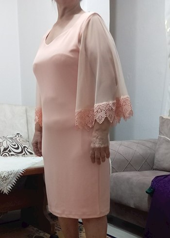 Dantel Detaylı Pudra Midi Elbise - Görsel 6