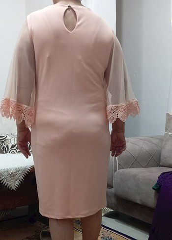 Dantel Detaylı Pudra Midi Elbise - Görsel 5