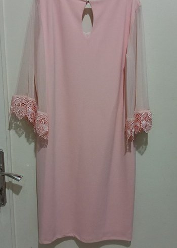 Dantel Detaylı Pudra Midi Elbise - Görsel 2