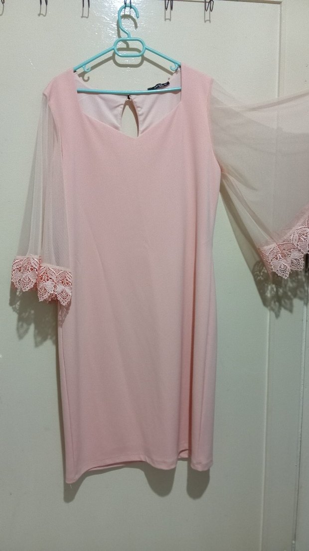 Dantel Detaylı Pudra Midi Elbise - Görsel 3