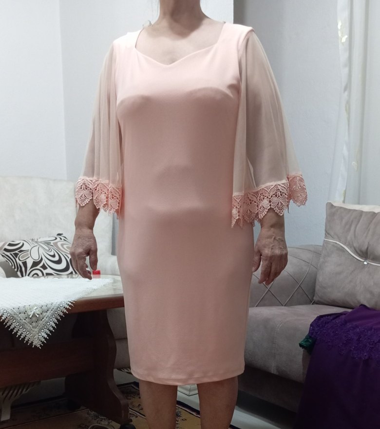 Dantel Detaylı Pudra Midi Elbise - Görsel 4