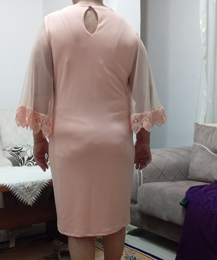Dantel Detaylı Pudra Midi Elbise - Görsel 5